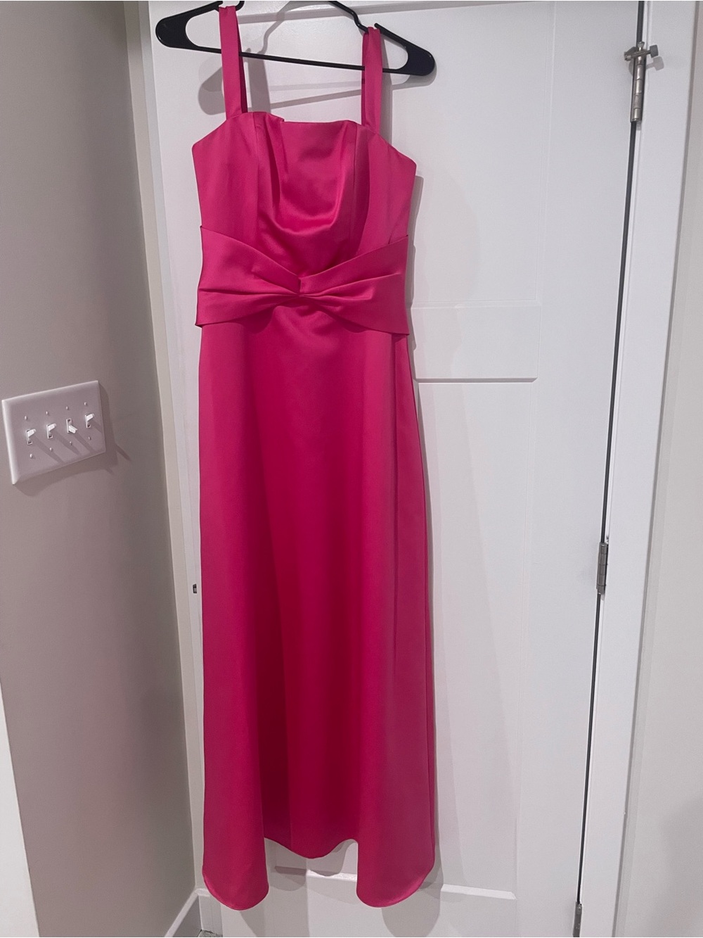 Alfred Angelo Bridesmaids Hot Pink Satin Maxi Dress with Bow Waist